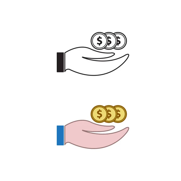 Ręka Pieniądze Dolar Logo Ikona Ilustracja Kolorowe Zarys — Wektor stockowy