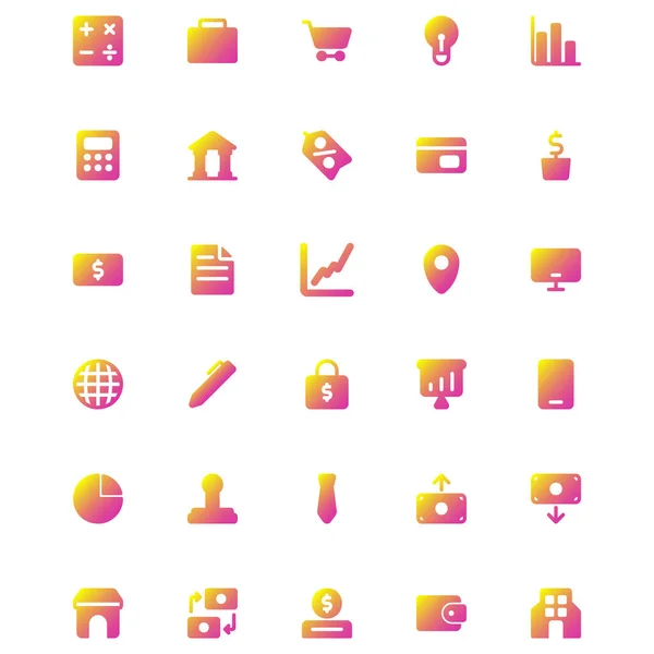 Vector Business Icon Set Solid Gradient Perfect User Interface New — Stock Vector