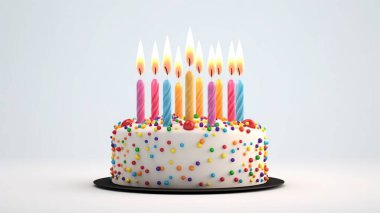 Colorful Birthday Cake with Candles Isolated on the Minimalist Background clipart