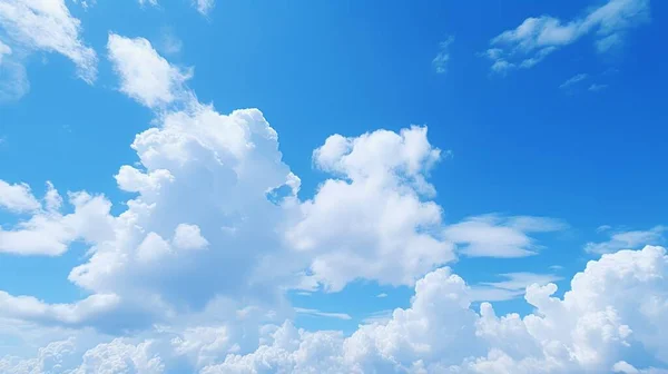 Pofuduk beyaz bulutlarla süslenmiş parlak mavi gökyüzü