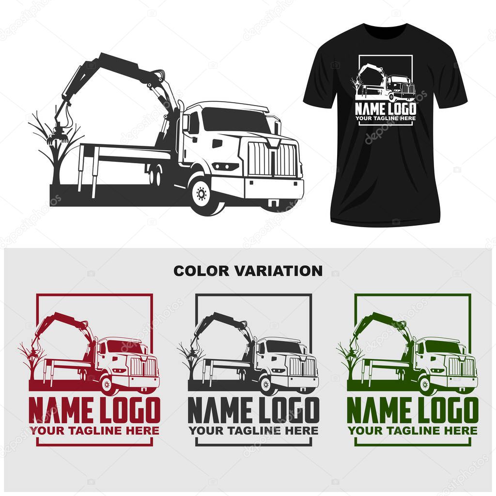 Grapple construction logo. Grapple truck logo. Tree services logo design. Woodworking industry