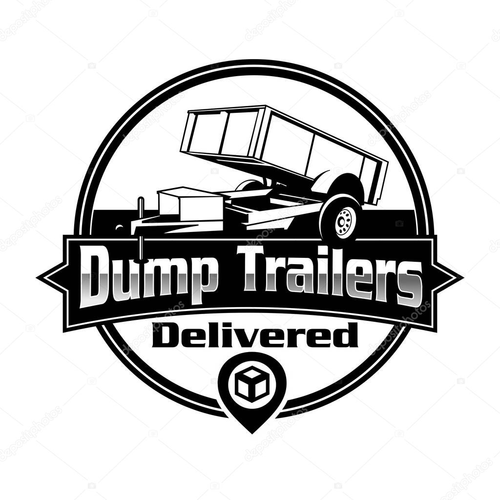 Dump trailer emblem logo design, Semi dump truck emblem logo design, The vector logo showcases a dump trailer with two or three wheels