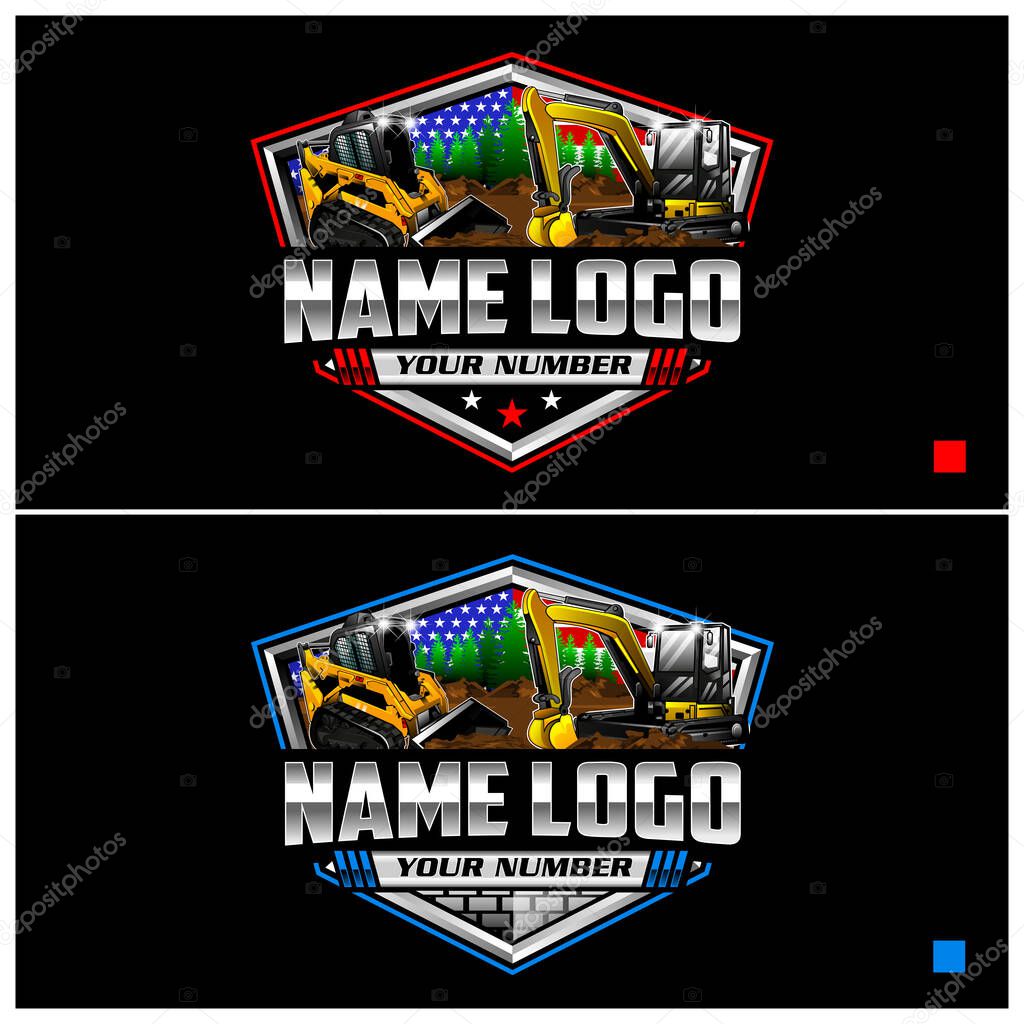 Skid steer and excavator logo vector, land clearing machine logo vector.  If you have difficulty changing text or color, please contact me. (Whatsapp: +6285708466846)