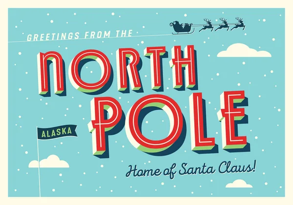 Salutations Pôle Nord Alaska Usa Maison Père Noël Carte Postale — Image vectorielle