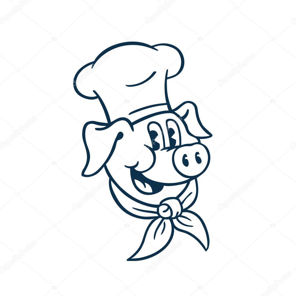 Vintage Style Clip Art - Friendly Piggy Dressed as a Chef or a Cook - Vector EPS10.