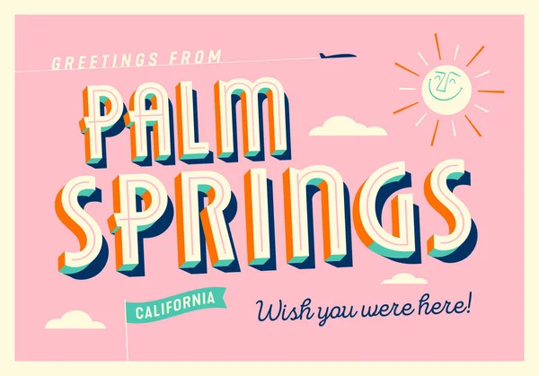 Greetings Palm Springs California Usa Wish You Were Here Touristic — Vetor de Stock