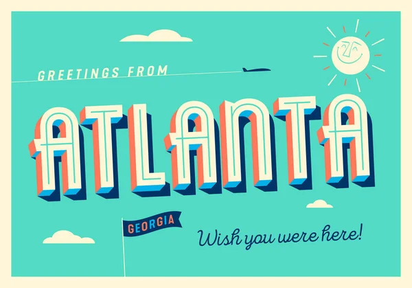 Hälsningar Från Atlanta Georgia Usa Önskar Att Vore Här Turistiskt — Stock vektor