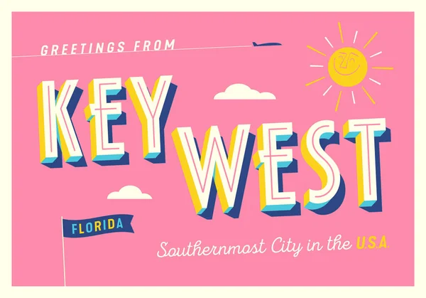 Saluti Key West Florida Usa Southernmost City Cartolina Turistica — Vettoriale Stock