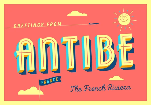 Saluti Antibe Francia Costa Azzurra Cartolina Turistica — Vettoriale Stock
