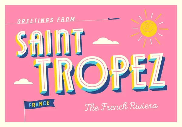 Pozdrav Saint Tropez Francie Francouzská Riviéra Turistická Pohlednice — Stockový vektor