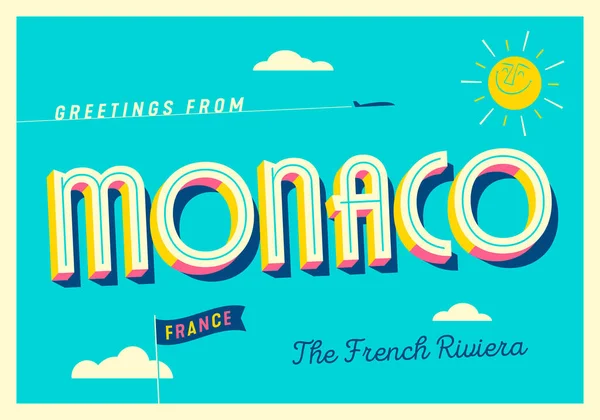 Salam Dari Monako Prancis Riviera Prancis Kartu Pos Pariwisata - Stok Vektor