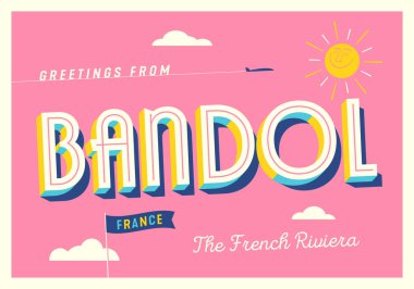 Bandol, Fransa 'dan selamlar - Fransız Rivierası - Turistik Kartpostal