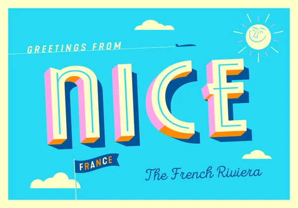 Pozdrav Nice Francie Francouzská Riviéra Turistická Pohlednice — Stockový vektor