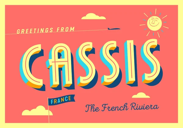 Saudações Cassis França Riviera Francesa Cartão Postal Turístico —  Vetores de Stock