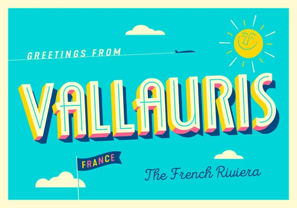 Salam Dari Vallauris Prancis Riviera Prancis Kartu Pos Pariwisata - Stok Vektor