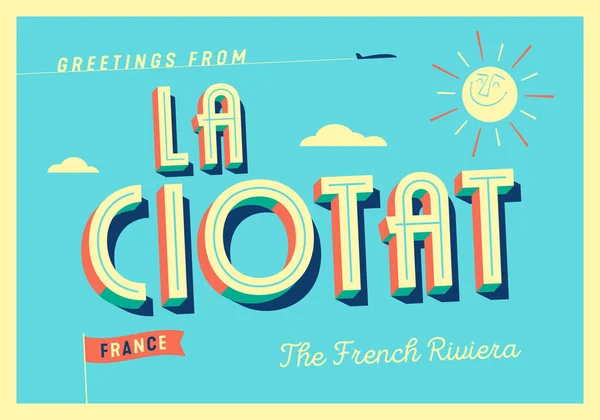 Üdvözlet Ciotat Ból Franciaország Francia Riviéra Turisztikai Képeslap — Stock Vector