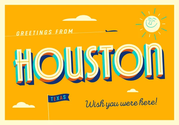 Greetings Houston Texas Usa Wish You Were Here Touristic Postcard — Stock Vector