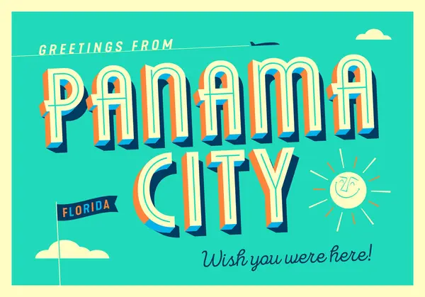 Greetings Panama City Florida Usa Wish You Were Here Touristic — Stock Vector