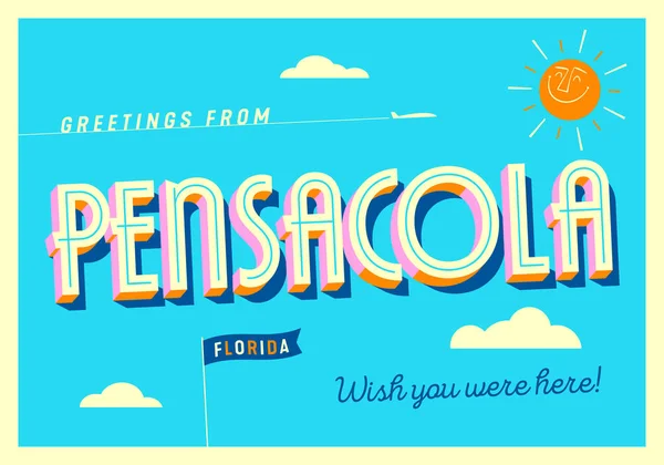 Salutations Pensacola Floride États Unis Aimerais Que Vous Soyez Carte — Image vectorielle