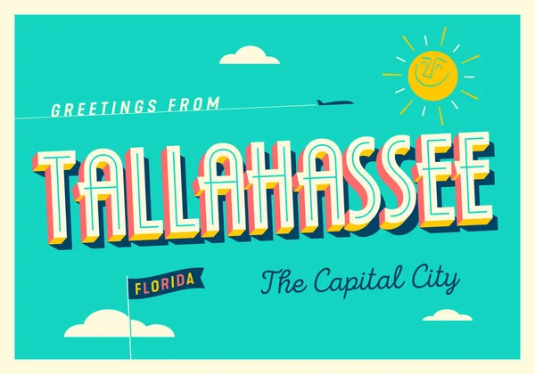Salutations Tallahassee Floride États Unis Capitale Carte Postale Touristique Illustration — Image vectorielle