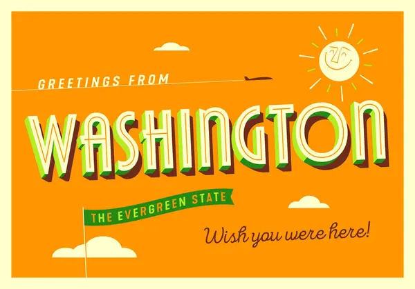 Greetings Washington Usa Evergreen State Touristic Postcard — Stock Vector