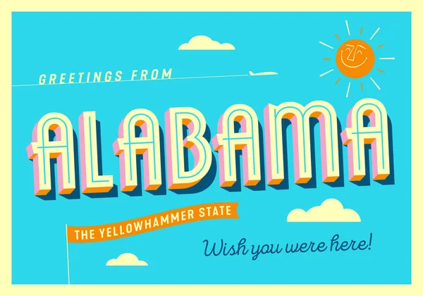 Salutations Alabama États Unis Yellowhammer State Carte Postale Touristique — Image vectorielle