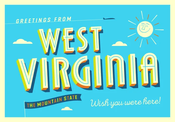 Greetings West Virginia Usa Mountain State Touristic Postcard — Stock Vector