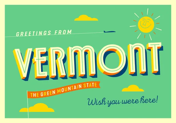 Greetings Vermont Usa Green Mountain State Touristic Postcard — Stock Vector