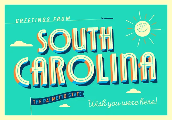 Salutations Caroline Sud États Unis Palmetto State Carte Postale Touristique — Image vectorielle