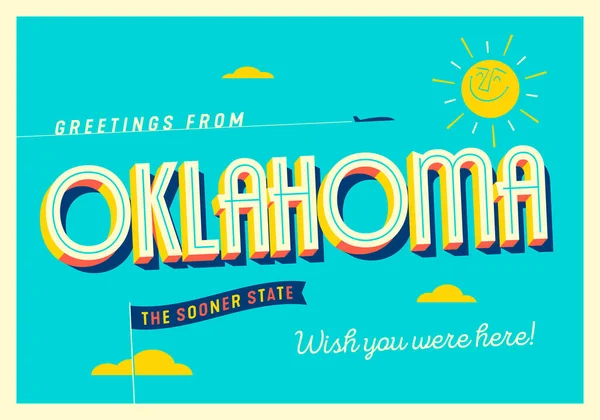 Greetings Oklahoma Usa Sooner State Touristic Postcard — Stock Vector
