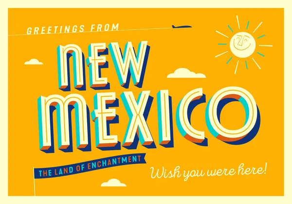 Greetings New Mexico Usa Land Enchantment Touristic Postcard — Stock Vector