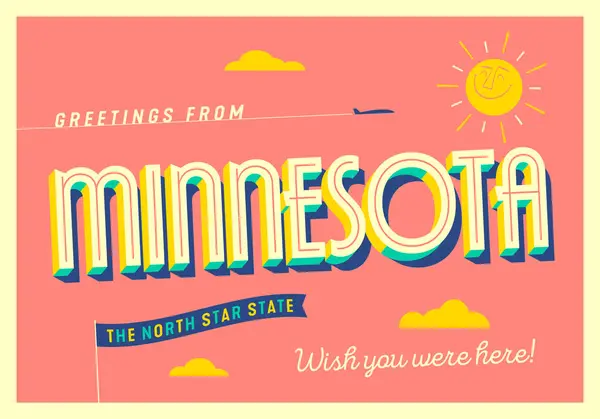 Saludos Desde Minnesota Usa North Star State Postales Turísticas — Archivo Imágenes Vectoriales