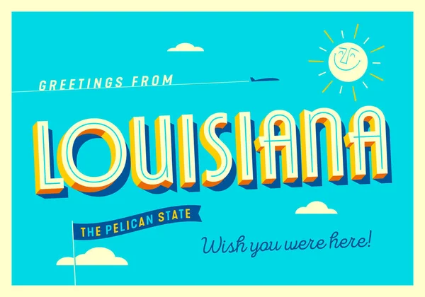 Saudações Louisiana Eua Estado Pelicano Cartão Postal Turístico — Vetor de Stock