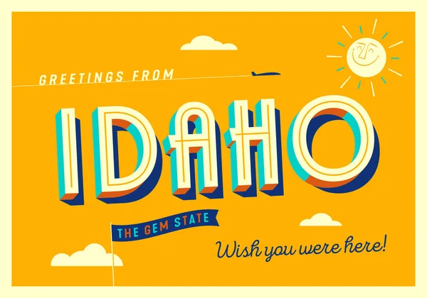 Hälsningar Från Idaho Usa Gem State Turistiskt Vykort — Stock vektor