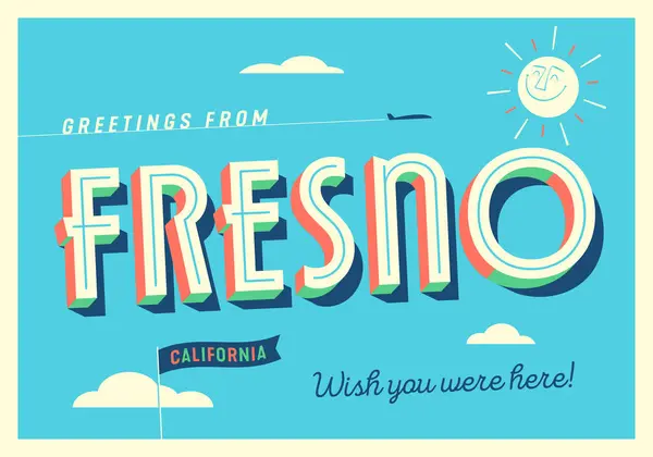 Saluti Fresno California Usa Vorrei Che Fossi Qui Cartolina Turistica — Vettoriale Stock