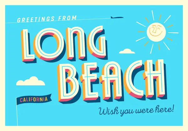 Hälsningar Från Long Beach Kalifornien Usa Önskar Att Var Här — Stock vektor