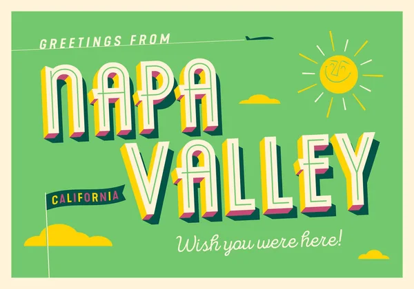 Napa Valley California Abd Den Selamlar Turistik Kartpostal — Stok Vektör