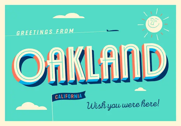 Greetings Oakland California Usa Wish You Were Here Touristic Postcard — Stock Vector