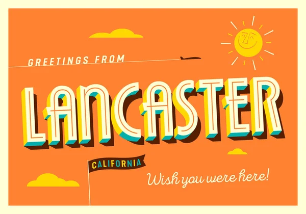 Üdvözlet Lancasterből Kaliforniából Usa Bárcsak Itt Lennél Turisztikai Képeslap Vektor Grafikák