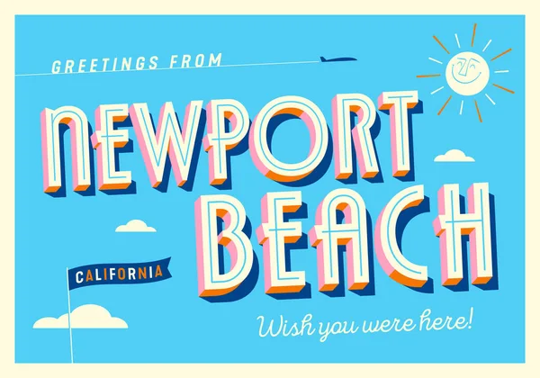 Üdvözlet Newport Beach California Usa Bárcsak Itt Lennél Turisztikai Képeslap Jogdíjmentes Stock Illusztrációk
