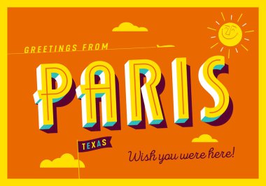 Paris, Teksas, ABD 'den selamlar. Keşke burada olsaydın! - Turistik Kartpostal.
