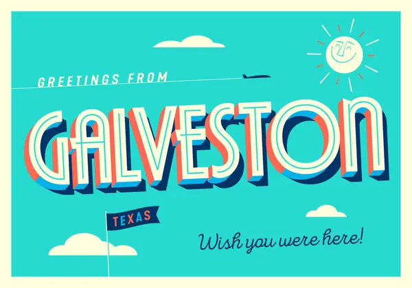 Greetings Galveston Texas Usa Wish You Were Here Touristic Postcard — Stock Vector
