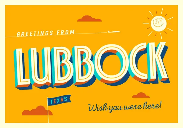 Üdvözlet Lubbock Ból Texas Usa Bárcsak Itt Lennél Turisztikai Képeslap Stock Vektor