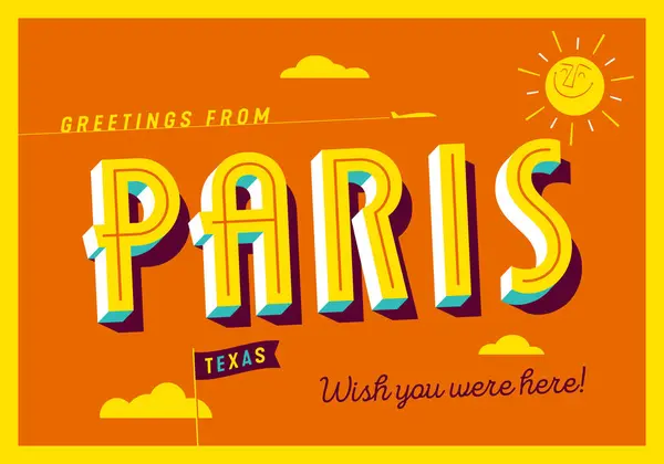 Üdvözlet Párizsból Texasból Usa Bárcsak Itt Lennél Turisztikai Képeslap Stock Illusztrációk