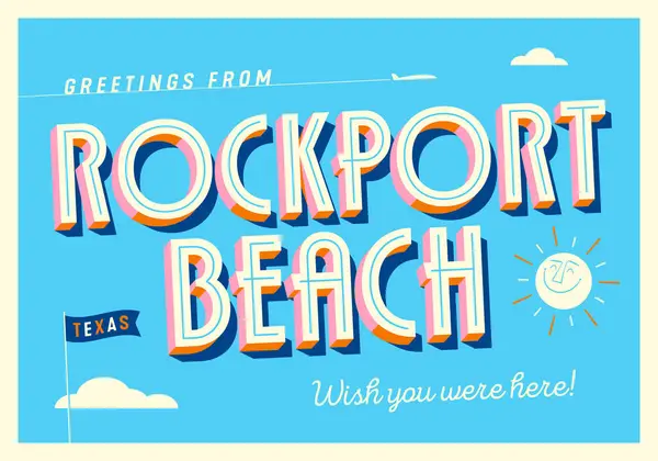 Üdvözlet Texasi Rockport Beachről Bárcsak Itt Lennél Turisztikai Képeslap Vektor Grafikák
