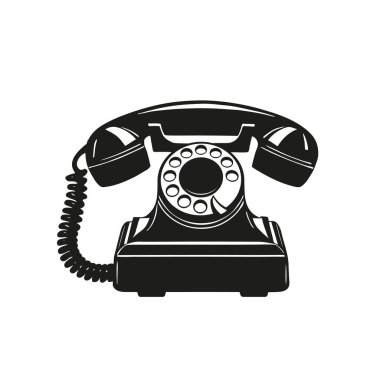 Retro siyah bir çevirmeli telefonun klasik çizimi.