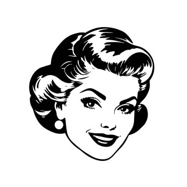 Güzel bir bayanın klasik çizimi. Siyah beyaz ataç sanatı.