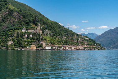 View of the village of Morcote on the Lugano Lake, considered one the most beautiful village in Switzerland