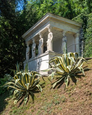 The beautiful Scherrer Park in Morcote, full of exquisite subtropical flora on the lakefront of Lugano Lake, Switzerland