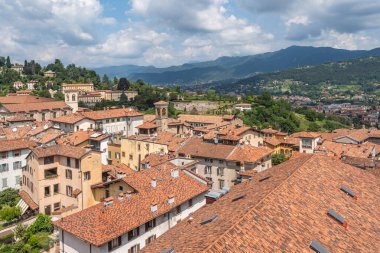View of Bergamo from the Campanone tower, which offers visitors a breath-taking view of the old town, Lombardy, Italy